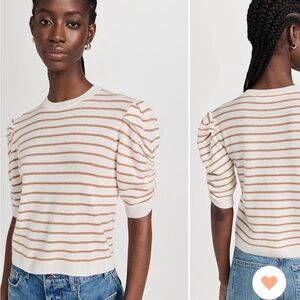 Searching for Frame Cashmere Ruched Sleeve Sweater in Camel Stripe size S/M